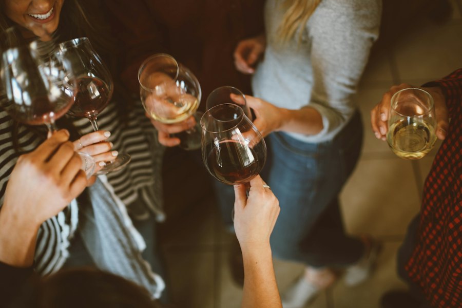 A group clinking glasses